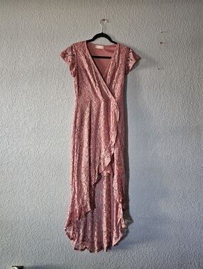 Altar'd State Rose Lace Wrap High-Low Dress